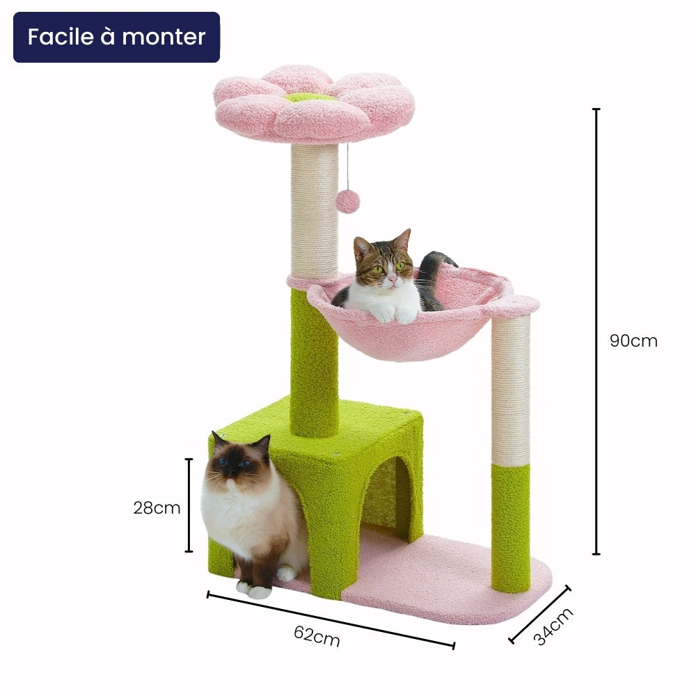 Arbre à Chat 93cm Hamac Bois | Design Rose | Perchoir Du Chat