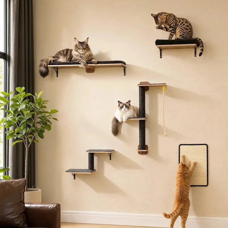 Arbre à Chat Mural 5-en-1 Compact et Pratique