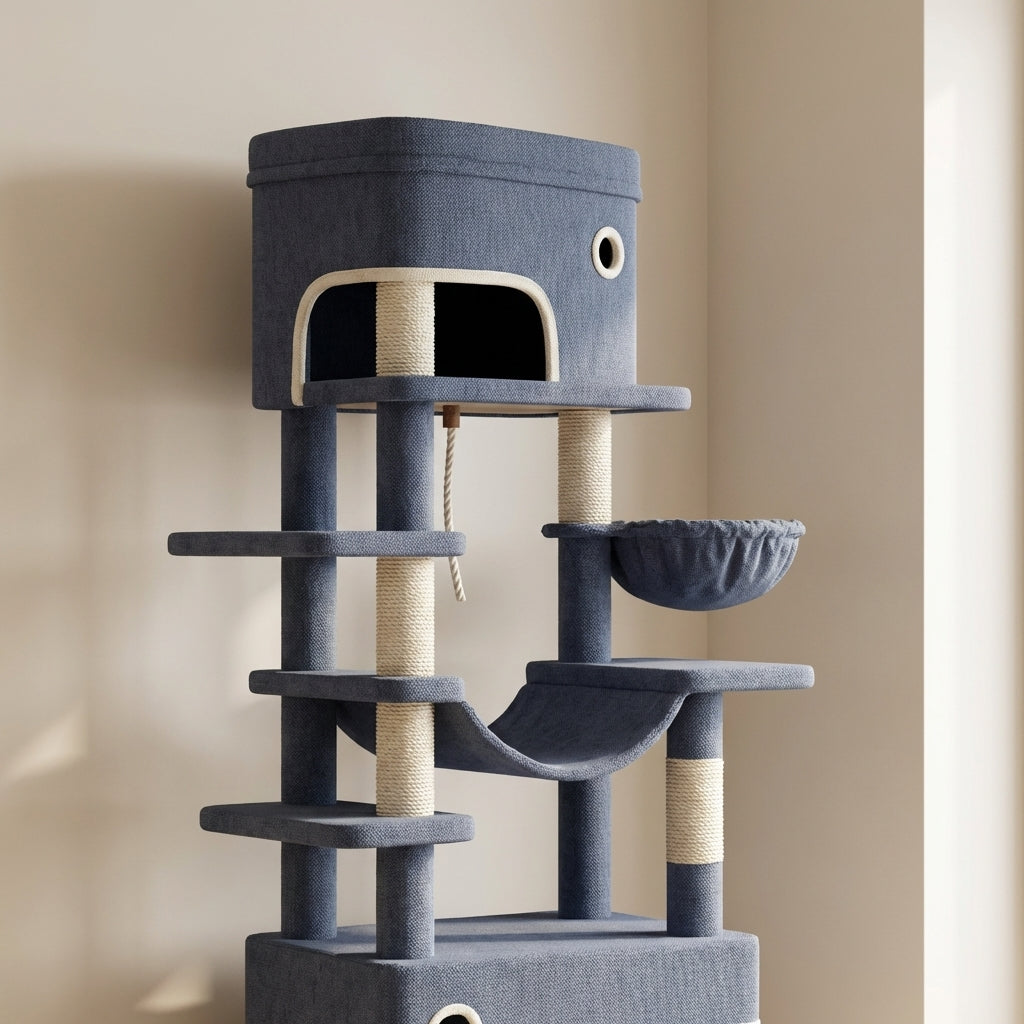 Arbre à Chat pour Maine Coon Hamac Bois | Gris | Perchoir Du Chat