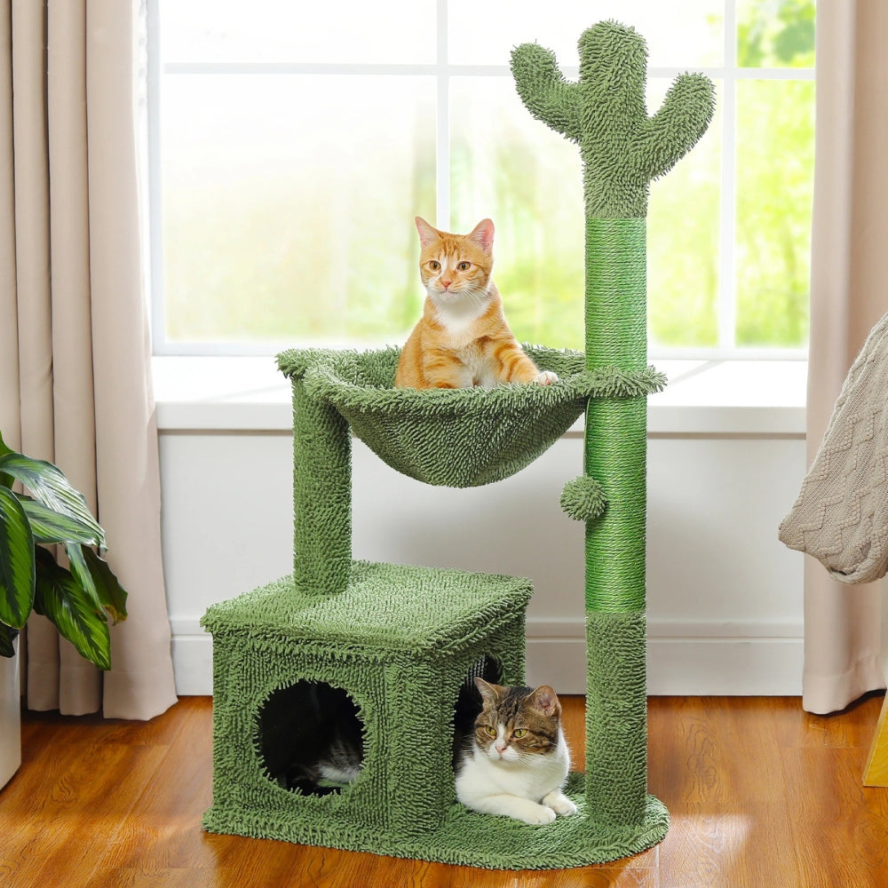 Arbre à Chat Solide 102cm Hamac Bois Design Vert – Cascade