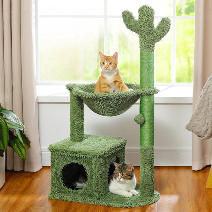 Arbre à Chat Solide 102cm Hamac Bois Design Vert – Cascade