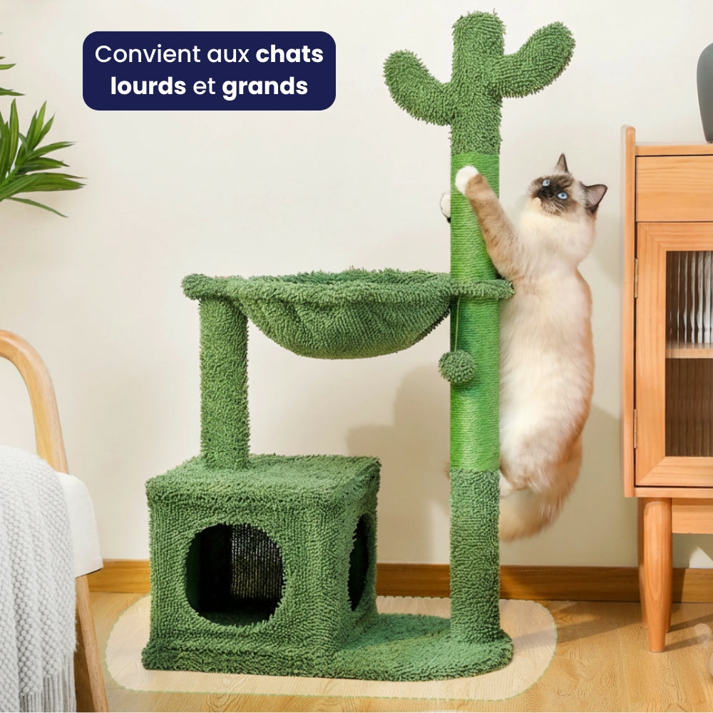 Arbre à Chat Solide 102cm Hamac Bois Design Vert – Cascade