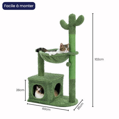 Arbre à Chat Solide 102cm Hamac Bois Design Vert – Cascade