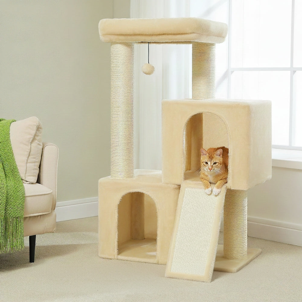 Arbre à Chat Solide 114cm Hamac Bois Beige – Pumori