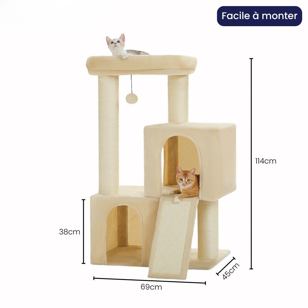 Arbre à Chat Solide 114cm Hamac Bois Beige – Pumori