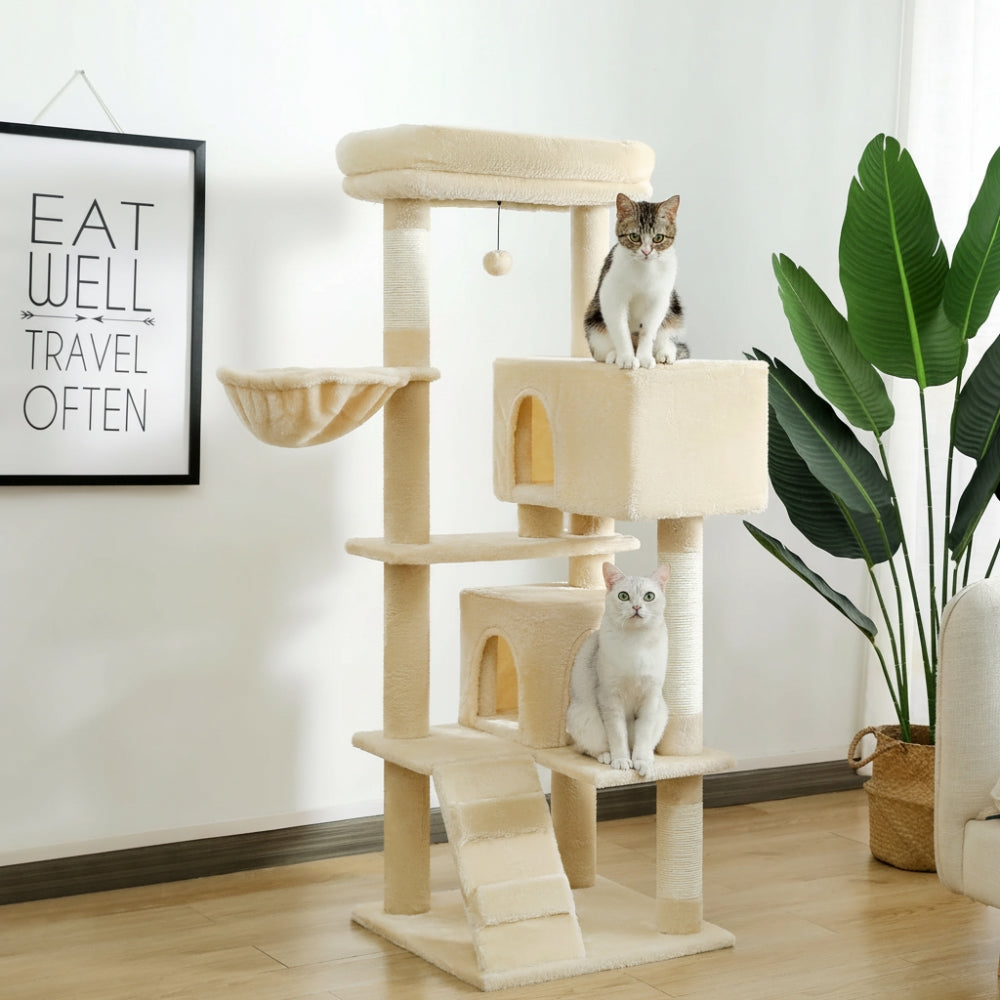 Arbre à Chat Doubles Condos Hamac Bois Gris – Numbur