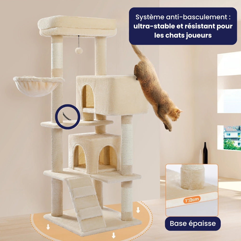 Arbre à Chat Doubles Condos Hamac Bois Gris – Numbur