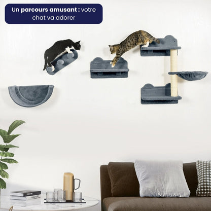 Arbre à Chat Mural Hamac Design Bois Gris – Elbrus