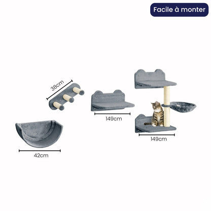Arbre à Chat Mural Hamac Design Bois Gris – Elbrus