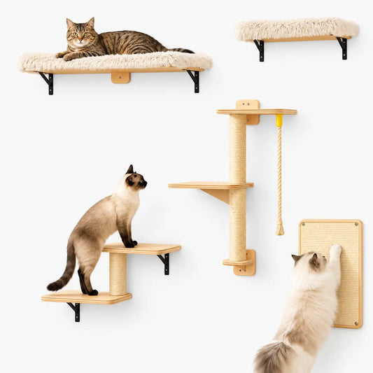 Arbre à Chat Mural 5-en-1 avec Griffoir et Hamac
