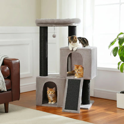 Arbre à Chat 114cm Hamac Bois | Gris | Le Perchoir Du Chat