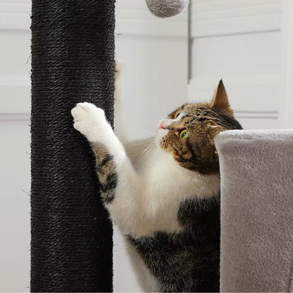 Arbre à Chat 114cm Hamac Bois | Gris | Le Perchoir Du Chat