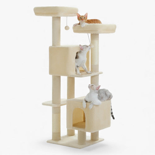 Arbre à Chat 133cm Griffoir Bois | Beige | Perchoir Du Chat