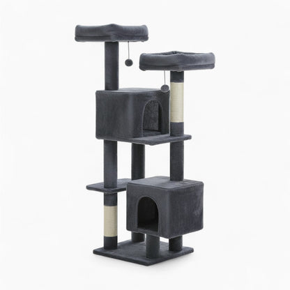 Arbre à Chat 133cm Griffoir Bois Foncé | Gris | Perchoir Du Chat