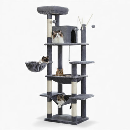 Arbre à Chat 145cm Hamac Foncé | Moderne Gris | Perchoir Du Chat