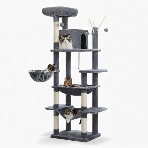 Arbre à Chat 145cm Hamac Foncé | Moderne Gris | Perchoir Du Chat