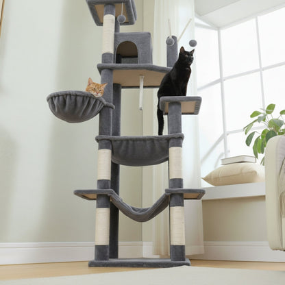 Arbre à Chat 145cm Hamac Foncé | Moderne Gris | Perchoir Du Chat