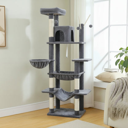 Arbre à Chat 145cm Hamac Foncé | Moderne Gris | Perchoir Du Chat