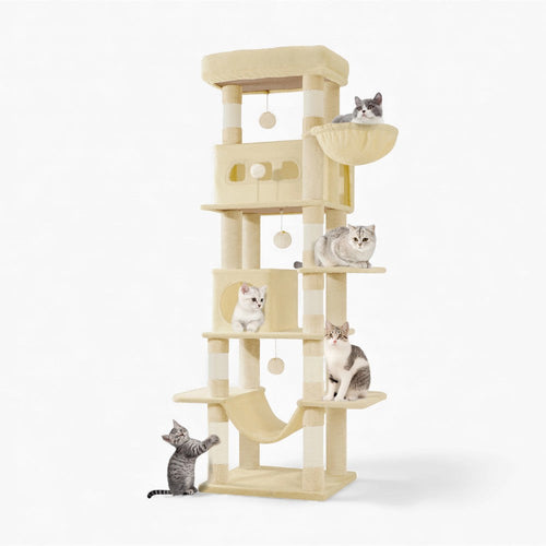 Arbre à Chat 170cm Hamac Bois | Beige | Perchoir Du Chat