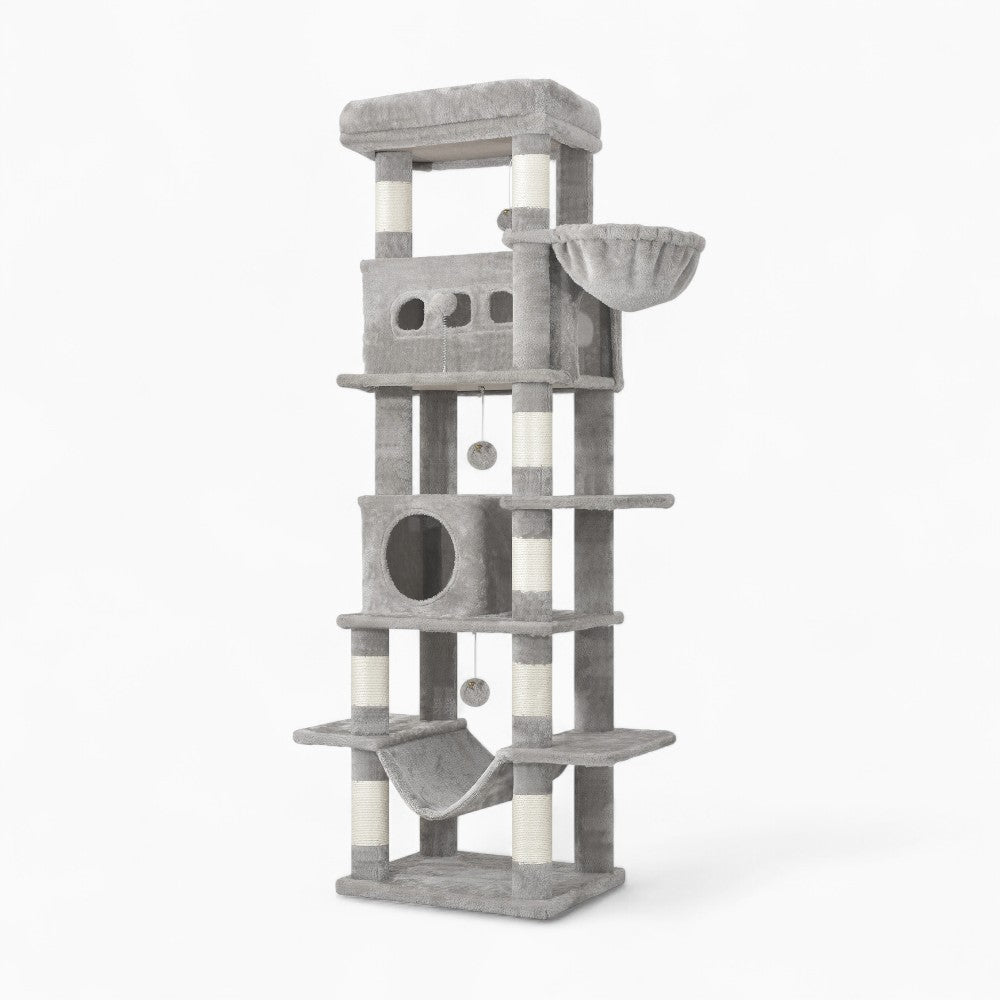Arbre à Chat 170cm Hamac Bois Clair | Gris | Perchoir Du Chat