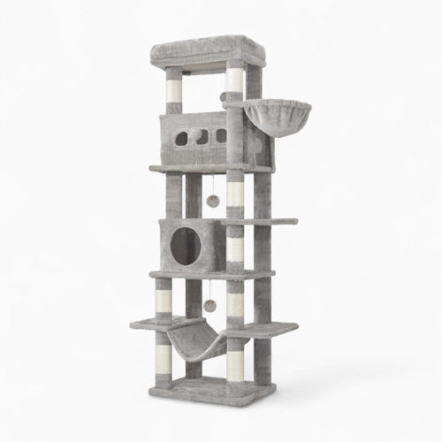 Arbre à Chat 170cm Hamac Bois Clair | Gris | Perchoir Du Chat