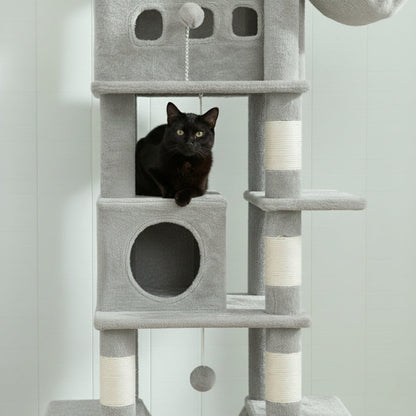 Arbre à Chat 170cm Hamac Bois Clair | Gris | Perchoir Du Chat