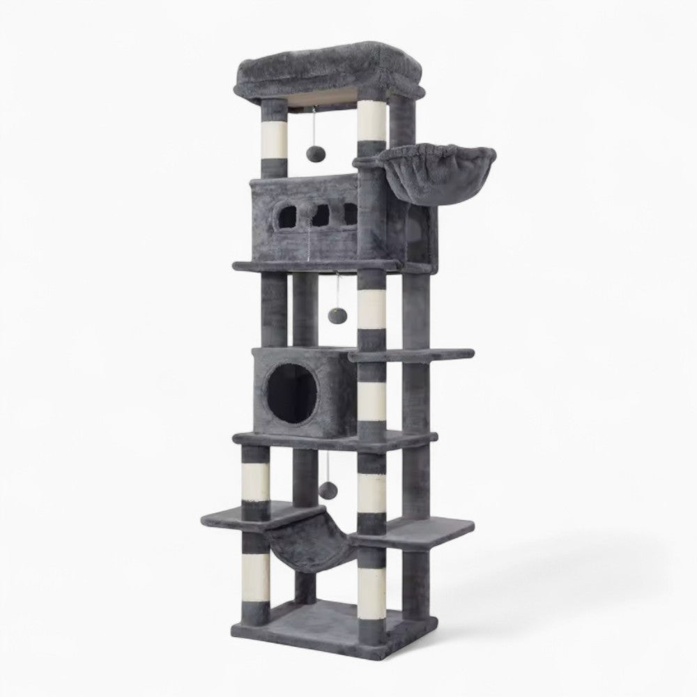 Arbre à Chat 170cm Hamac Bois Foncé Clair | Perchoir Du Chat