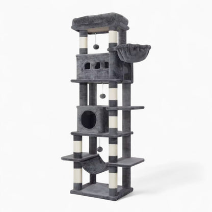 Arbre à Chat 170cm Hamac Bois Foncé Clair | Perchoir Du Chat