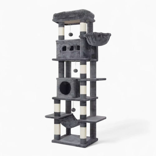 Arbre à Chat 170cm Hamac Bois Foncé Clair | Perchoir Du Chat