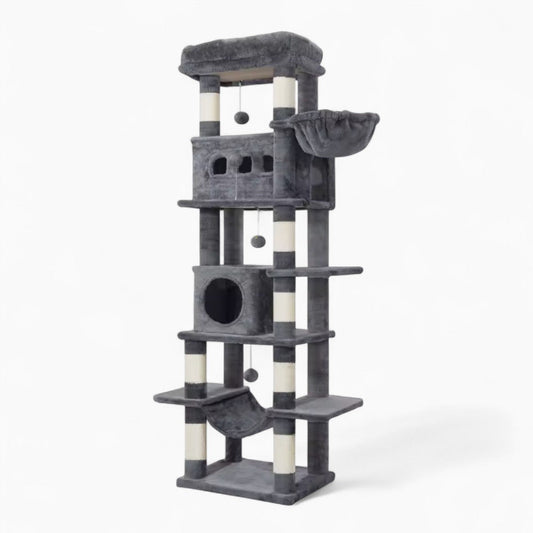 Arbre à Chat 170cm Hamac Bois Foncé Clair | Perchoir Du Chat