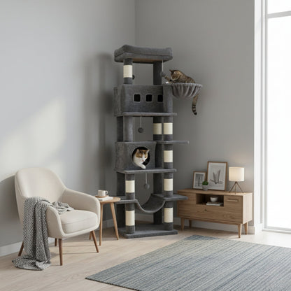 Arbre à Chat 170cm Hamac Bois Foncé Clair | Perchoir Du Chat
