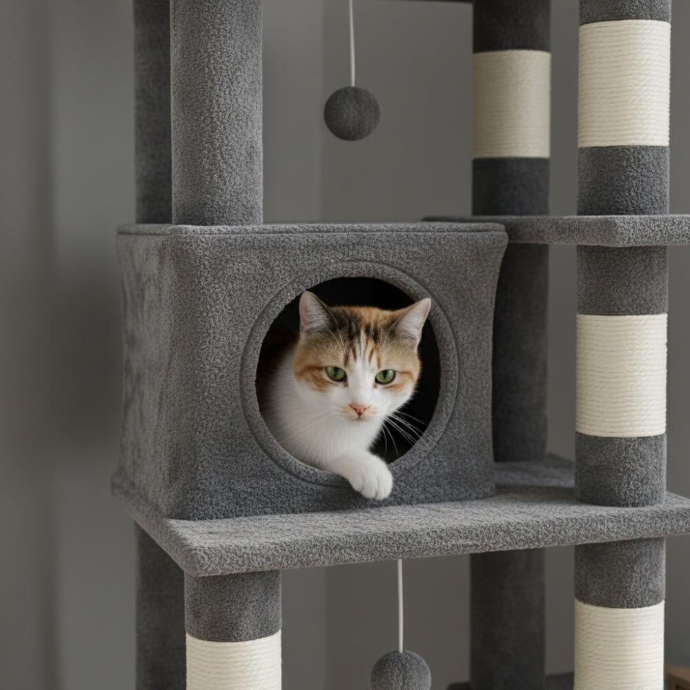 Arbre à Chat 170cm Hamac Bois Foncé Clair | Perchoir Du Chat