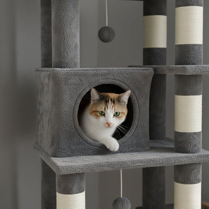 Arbre à Chat 170cm Hamac Bois Foncé Clair | Perchoir Du Chat