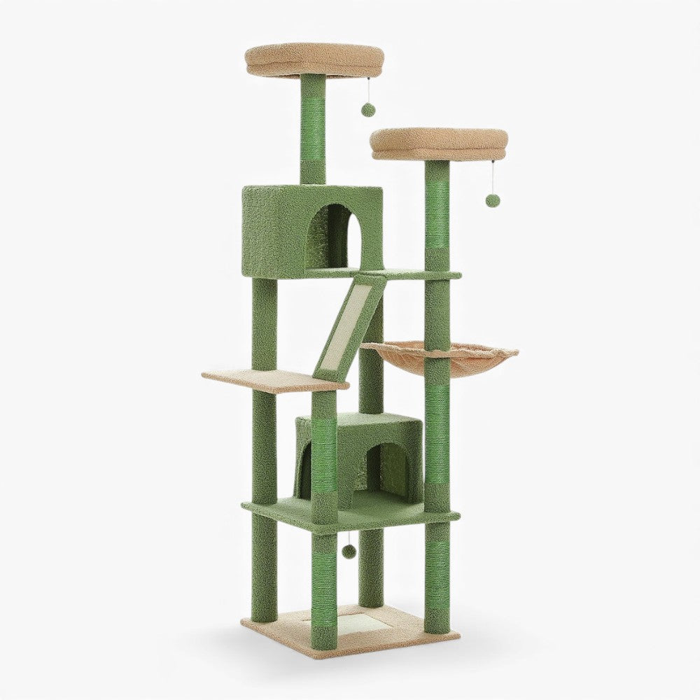 Arbre à Chat 180cm Hamac Bois | Vert | Perchoir Du Chat