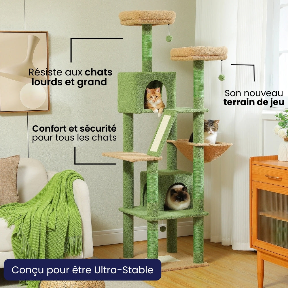 Arbre à Chat 180cm Hamac Bois | Vert | Perchoir Du Chat