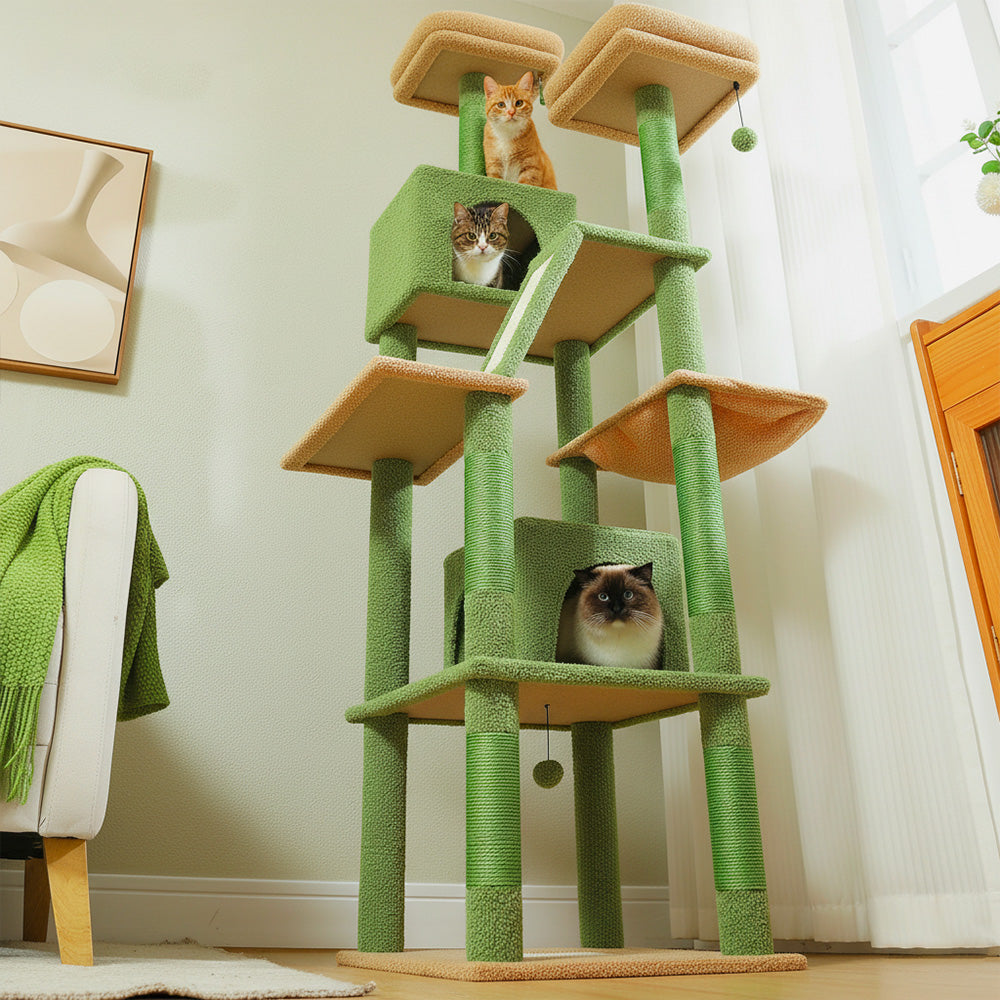 Arbre à Chat 180cm Hamac Bois | Vert | Perchoir Du Chat