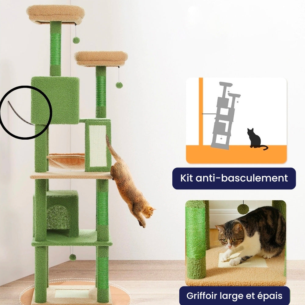 Arbre à Chat 180cm Hamac Bois | Vert | Perchoir Du Chat