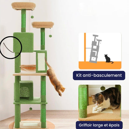 Arbre à Chat 180cm Hamac Bois | Vert | Perchoir Du Chat