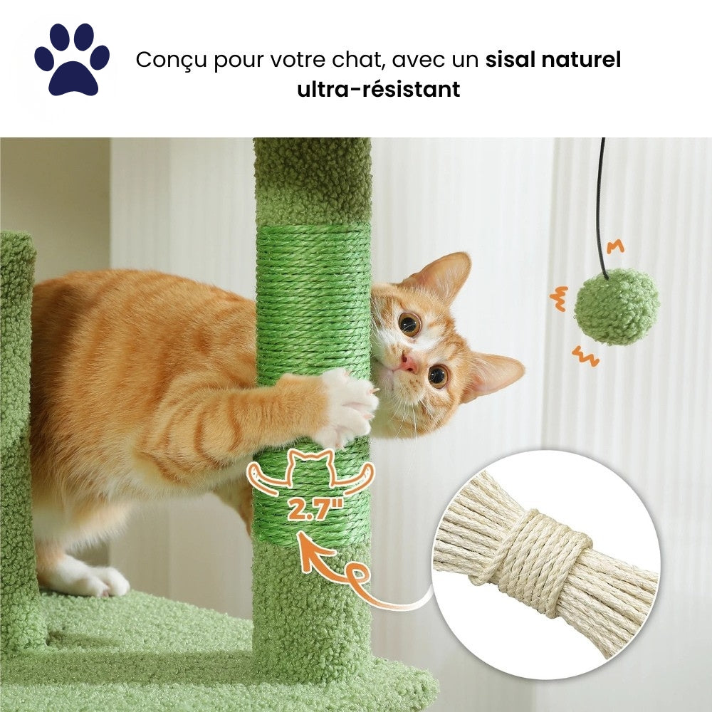Arbre à Chat 180cm Hamac Bois | Vert | Perchoir Du Chat