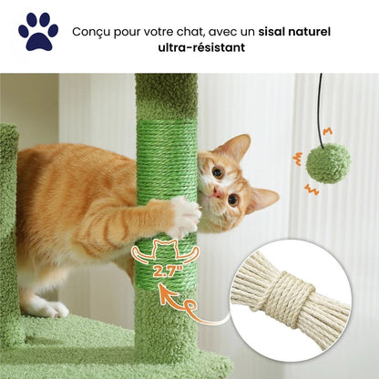 Arbre à Chat 180cm Hamac Bois | Vert | Perchoir Du Chat
