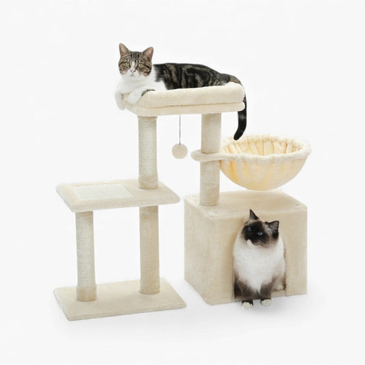 Arbre à Chat 73cm Hamac Bois | Beige | Perchoir Du Chat