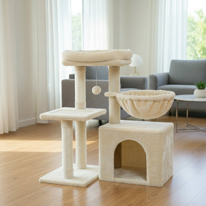 Arbre à Chat 73cm Hamac Bois | Beige | Perchoir Du Chat
