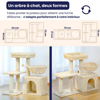 Arbre à Chat 73cm Hamac Bois | Beige | Perchoir Du Chat