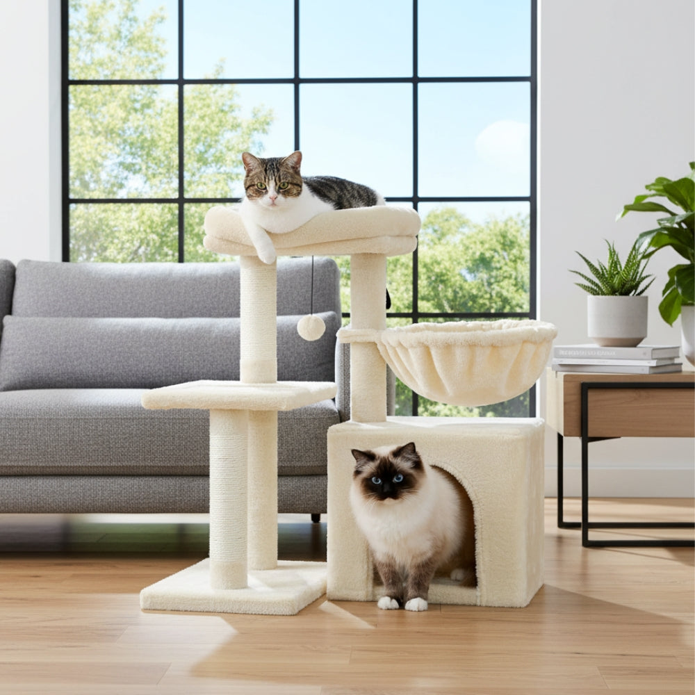 Arbre à Chat 73cm Hamac Bois | Beige | Perchoir Du Chat