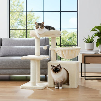 Arbre à Chat 73cm Hamac Bois | Beige | Perchoir Du Chat