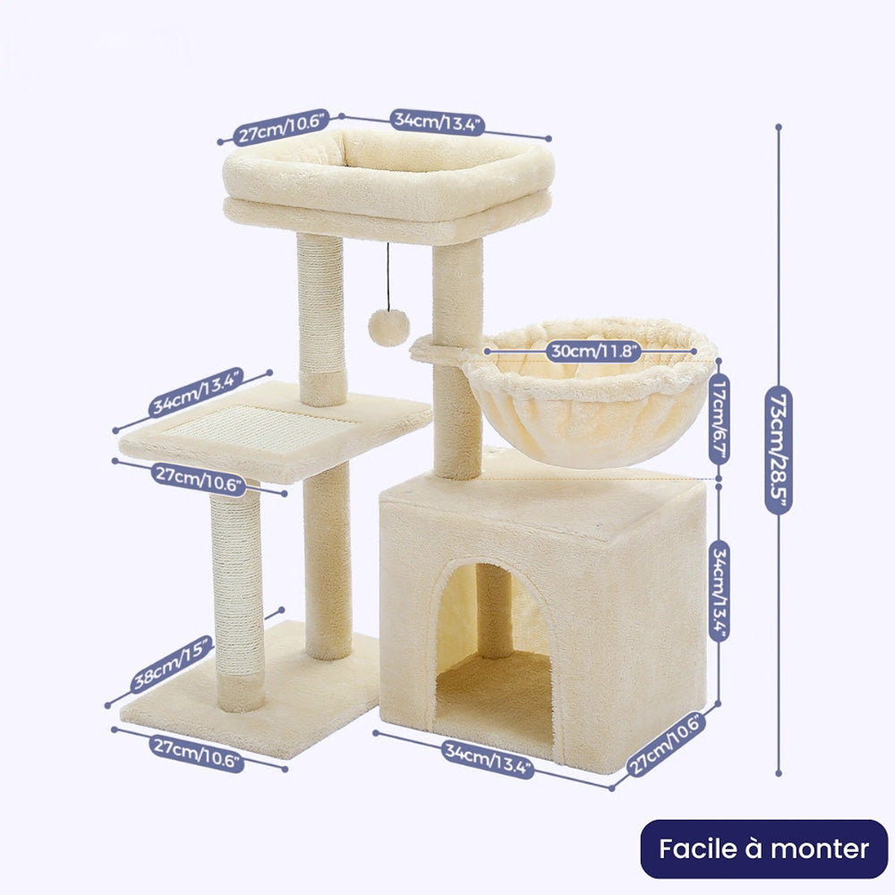 Arbre à Chat 73cm Hamac Bois | Beige | Perchoir Du Chat