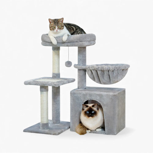 Arbre à Chat 73cm Hamac Bois | Gris | Perchoir Du Chat