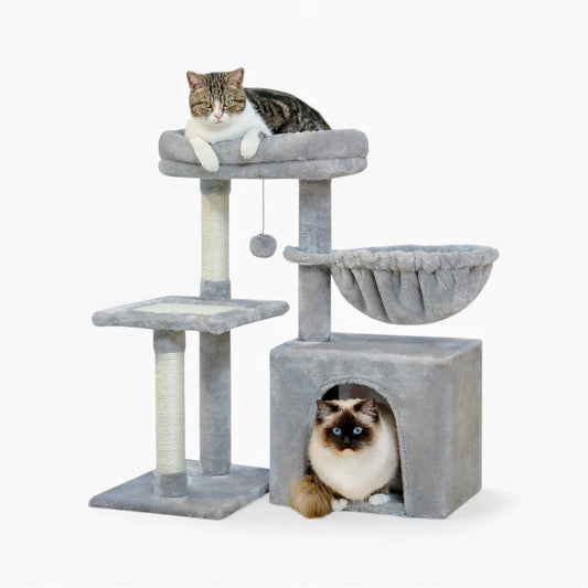Arbre à Chat 73cm Hamac Bois | Gris | Perchoir Du Chat