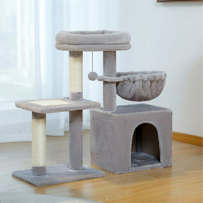 Arbre à Chat 73cm Hamac Bois | Gris | Perchoir Du Chat
