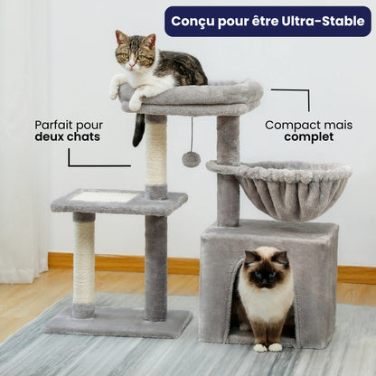 Arbre à Chat 73cm Hamac Bois | Gris | Perchoir Du Chat